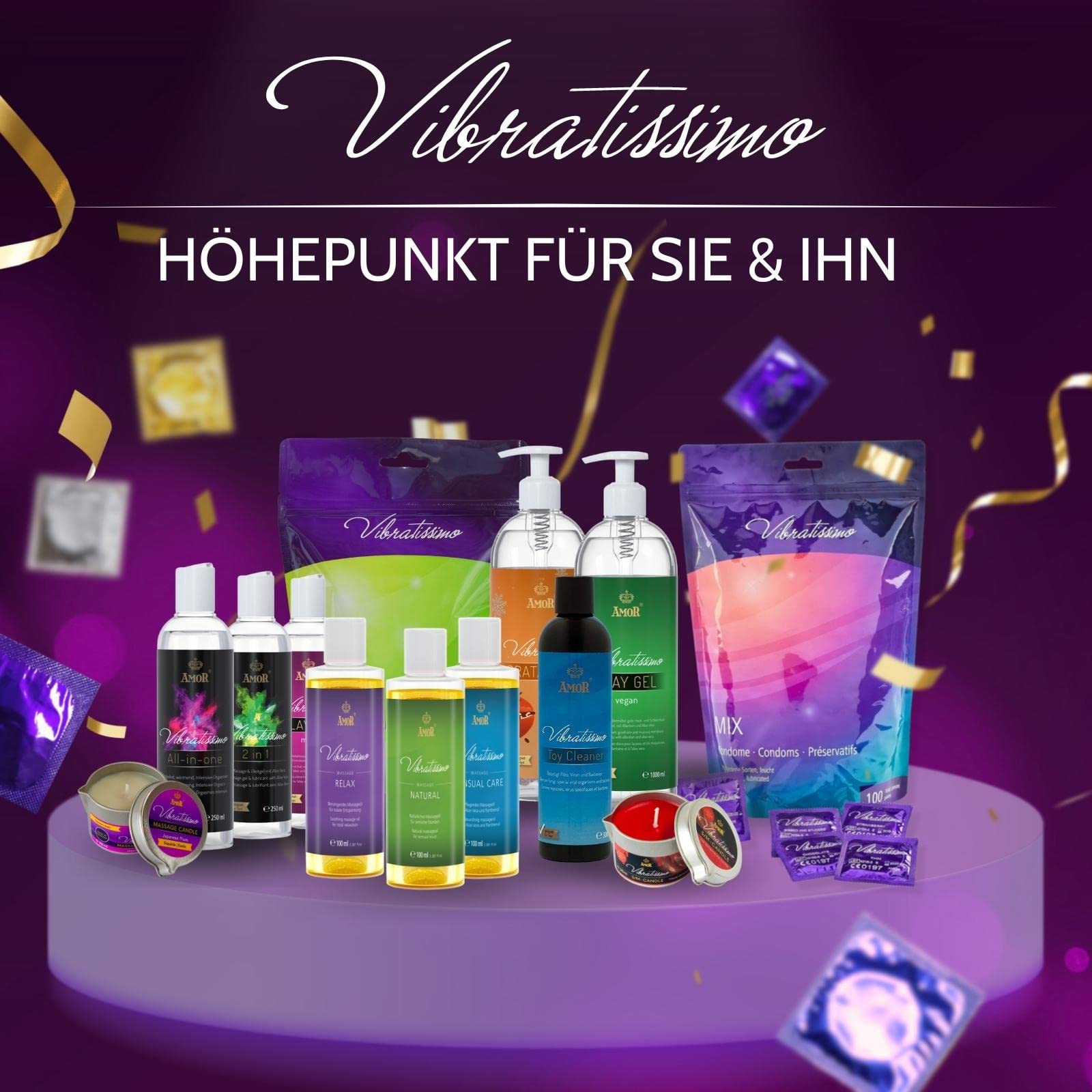 Vibratissimo Fruit Color Kondome 50er + Gel 60 mm Set farbig