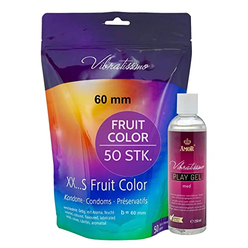 Vibratissimo Fruit Color Kondome 50er + Gel 60 mm Set farbig