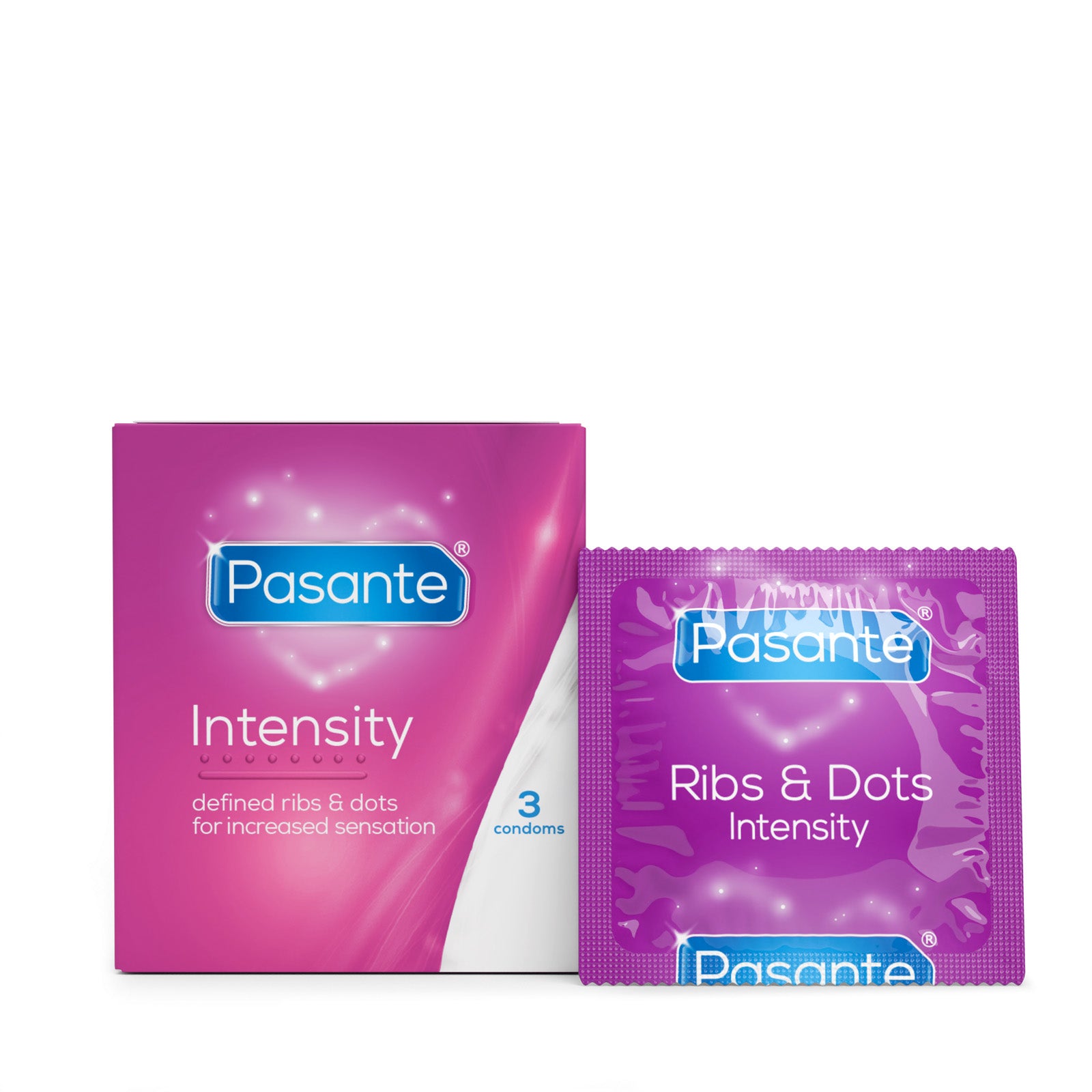Pasante Intensity Kondome 3er gerippt genoppt Latex