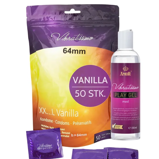Vibratissimo Vanilla Kondome 50er + Gel 64 mm Vanille Set