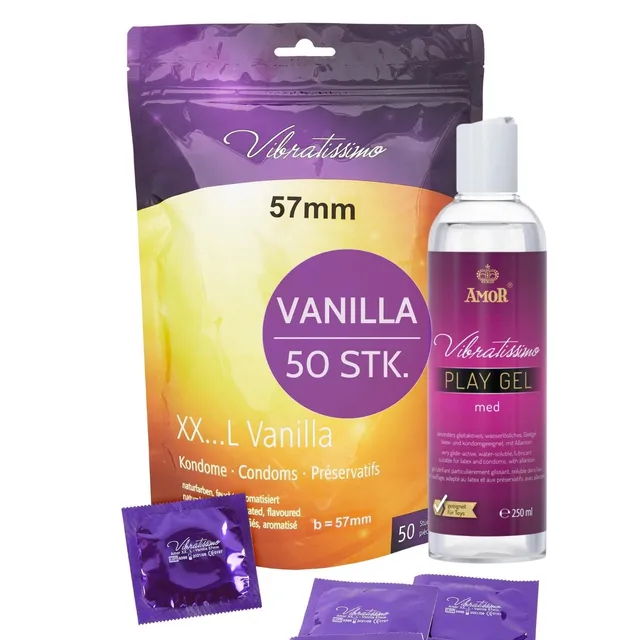 Vibratissimo Vanilla Kondome 50er + Gleitgel 57 mm Vanille