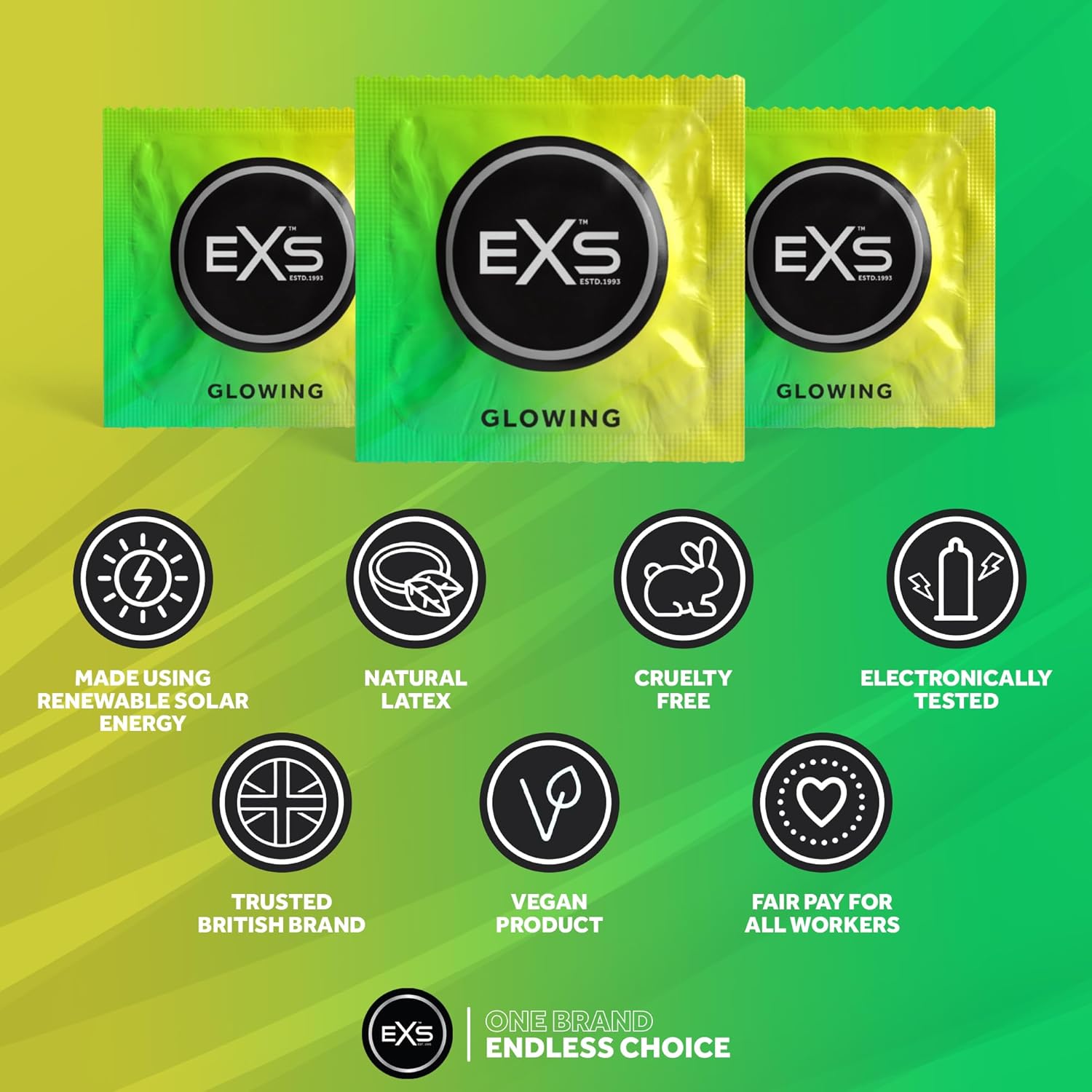 EXS Glow in the Dark Kondome 3 Stück 53 mm leuchtend