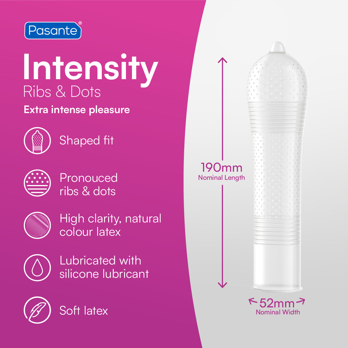 Pasante Intensity Kondome 3er gerippt genoppt Latex