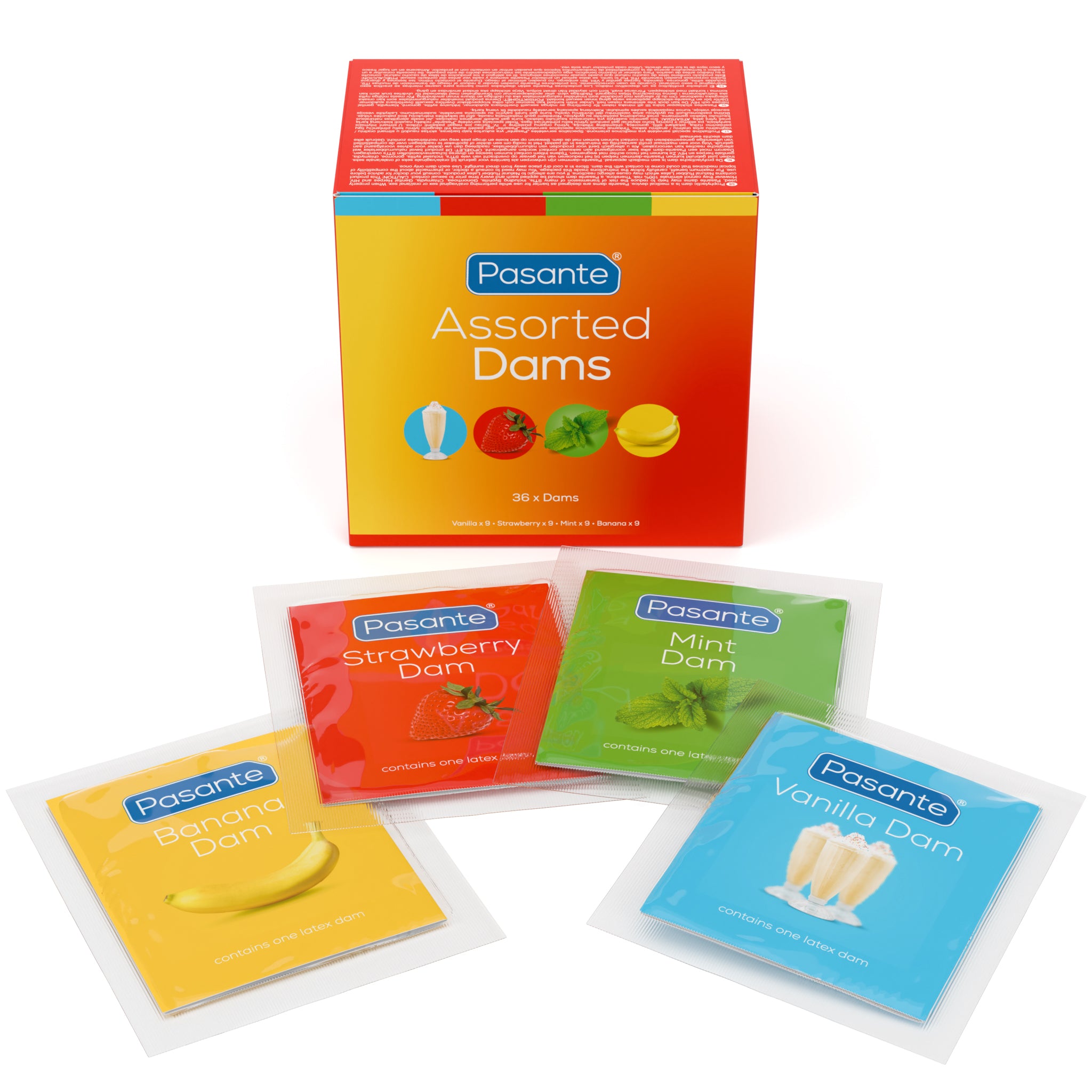 Pasante Oral Dams Lecktücher 36er Pack sortiert Aroma