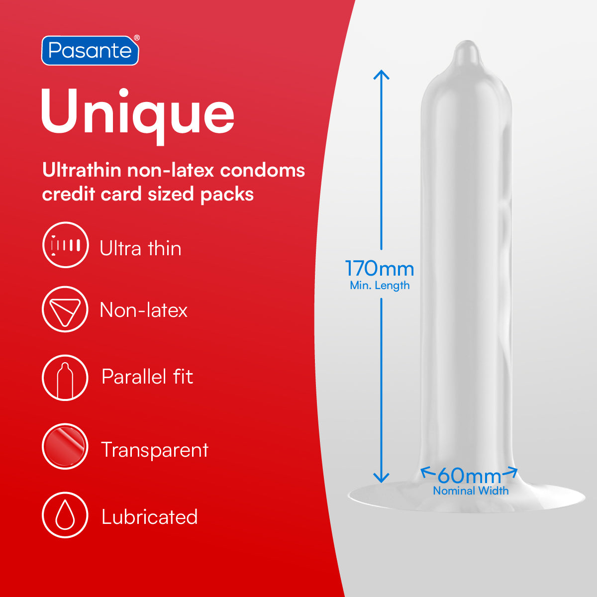Pasante Unique Kondom latexfrei 12er hauchdünn 60 mm