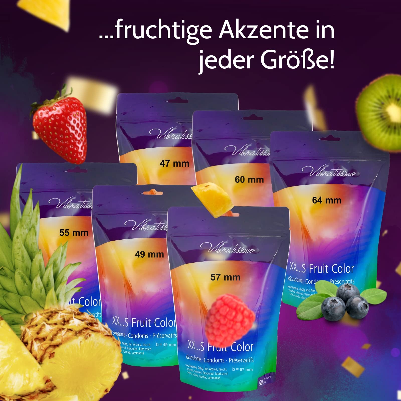 Vibratissimo Fruit Color Kondome 100 Stück 64 mm fruchtig feucht