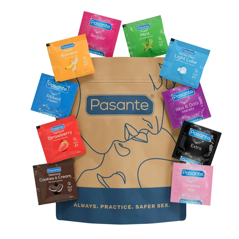Pasante Variety Mixed Kondome + Gleitgel Set 30 Stück gerippt