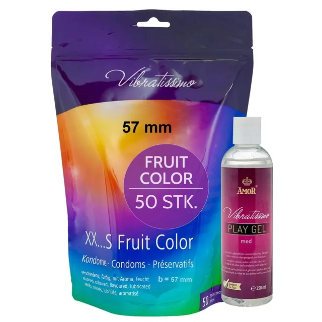Vibratissimo Fruit Color Kondome 50er + Gleitgel 57 mm fruchtig