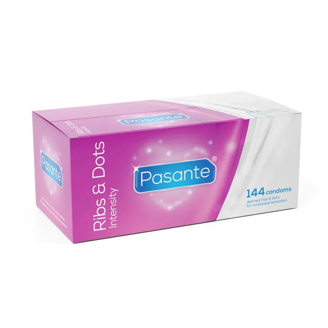 Pasante Intensity Kondome 144 Box gerippt genoppt