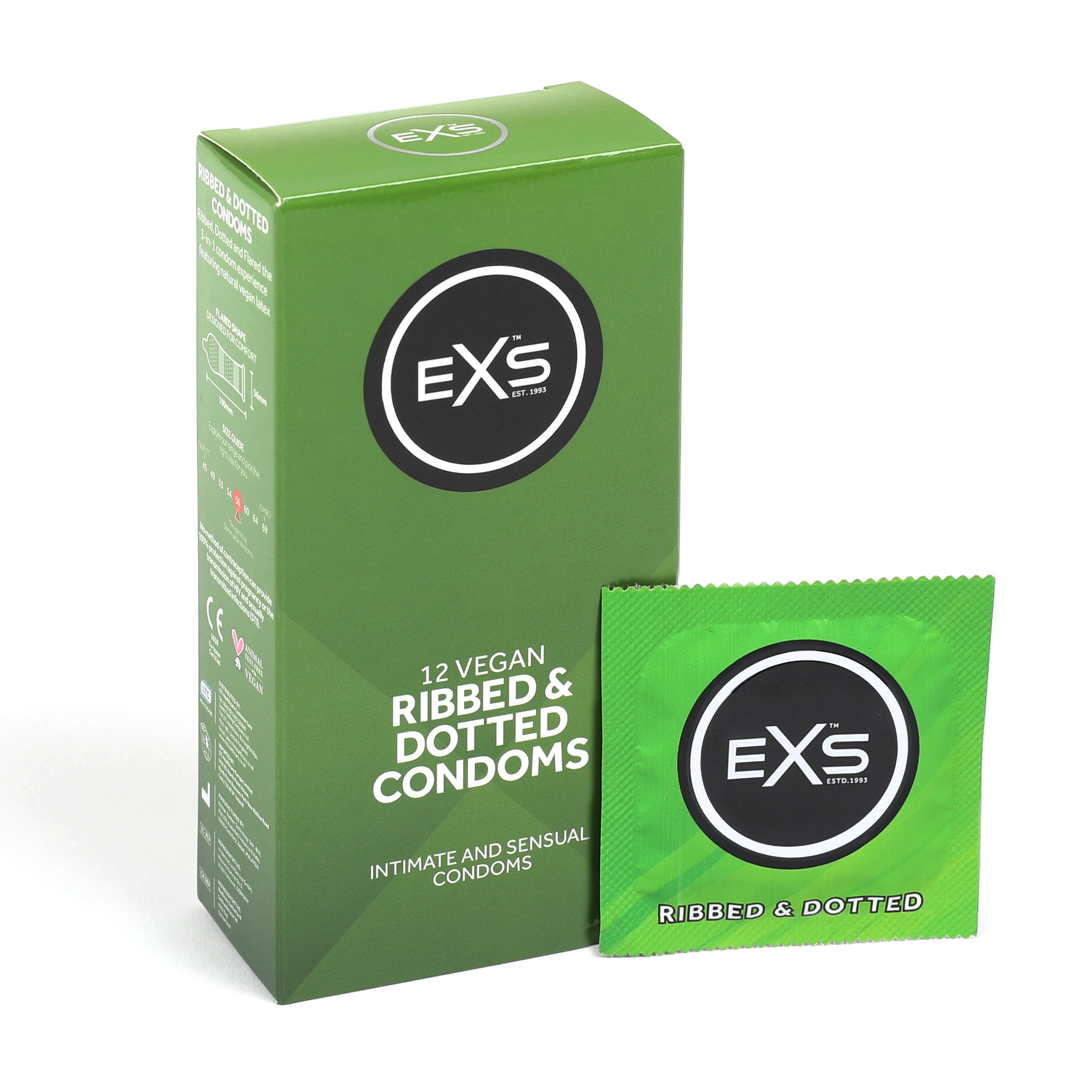 EXS Extreme Ribbed Kondome 12 Stück 56 mm genoppt