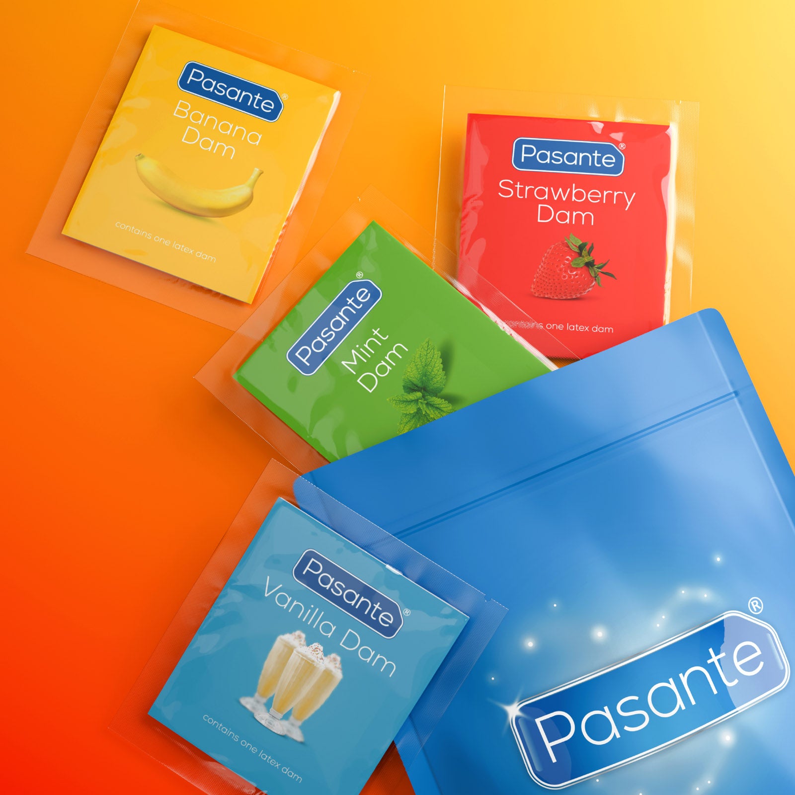 Pasante Oral Dams Lecktücher 8 Stück aromatisiert 4 Düfte