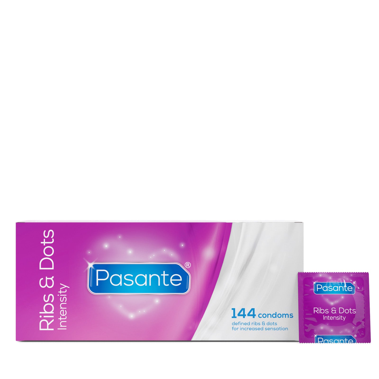 Pasante Intensity Kondome 144 Box gerippt genoppt