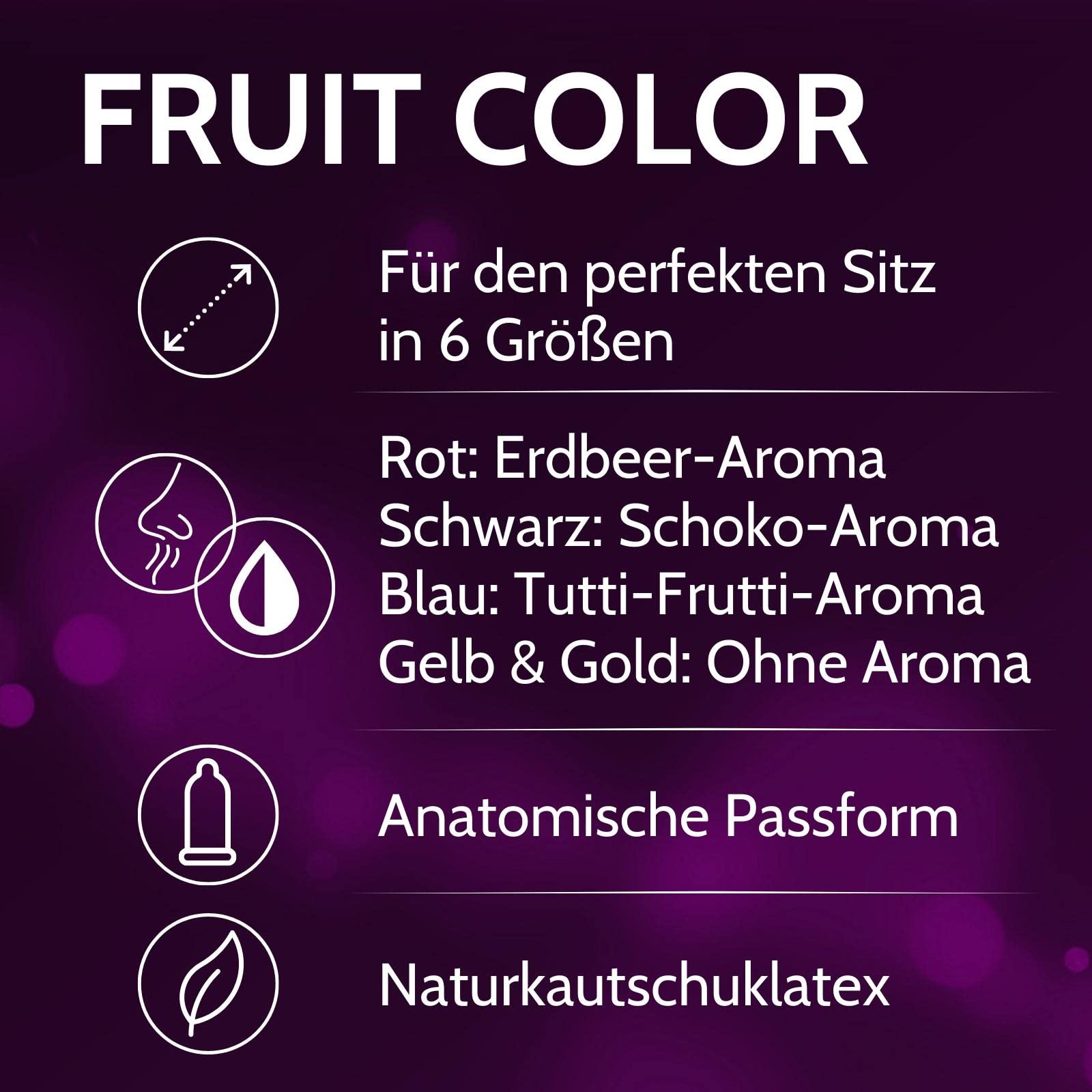 Vibratissimo Fruit Color Kondome 50er + Gel 60 mm Set farbig