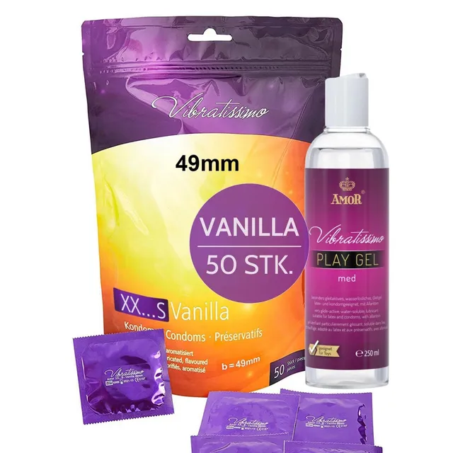 Vibratissimo Vanilla Kondome 50er + Gleitgel 49 mm Vanille