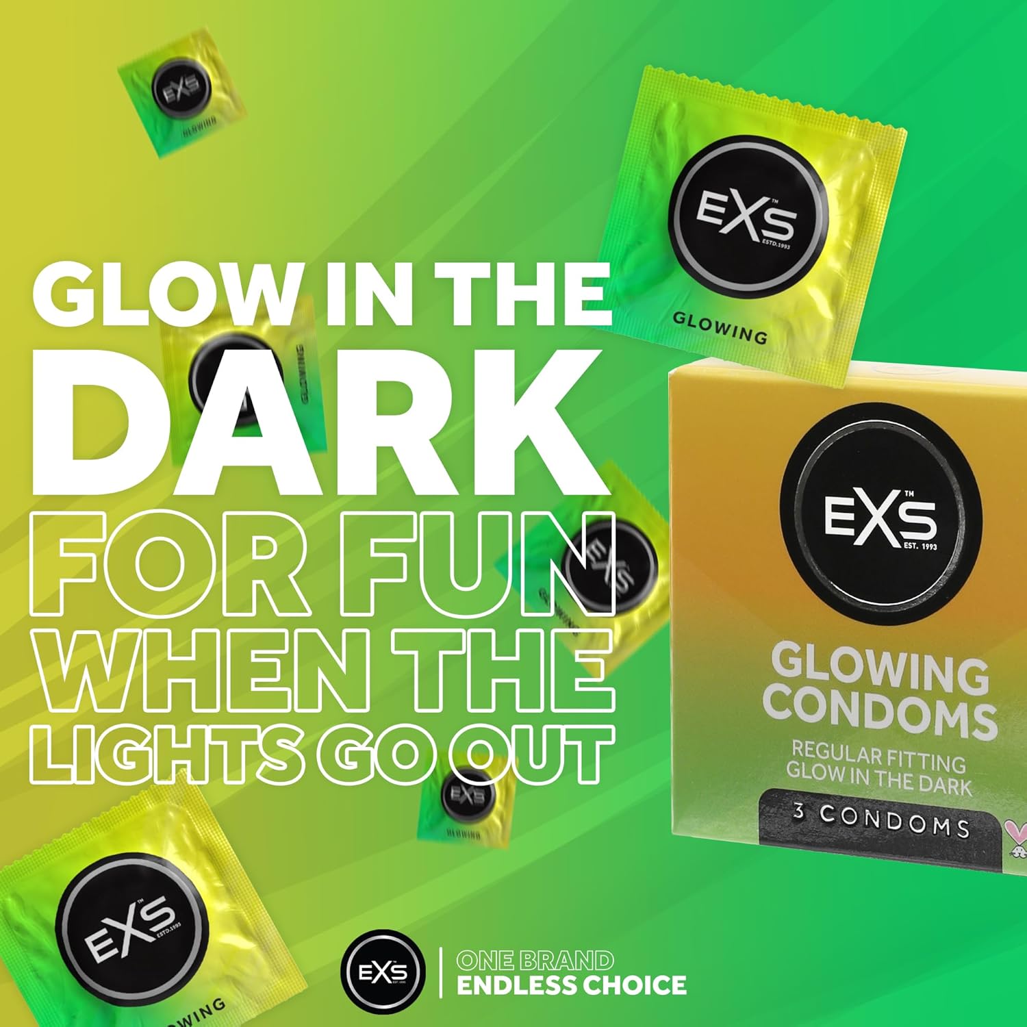 EXS Glow in the Dark Kondome 3 Stück 53 mm leuchtend