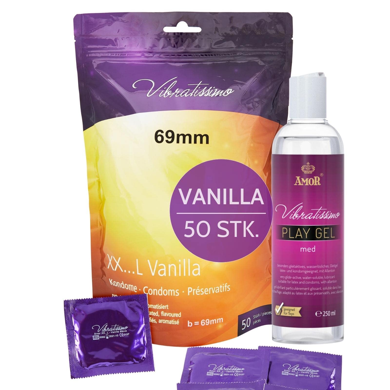 Vibratissimo Vanilla XXL Kondome 50er 69 mm + Gleitgel